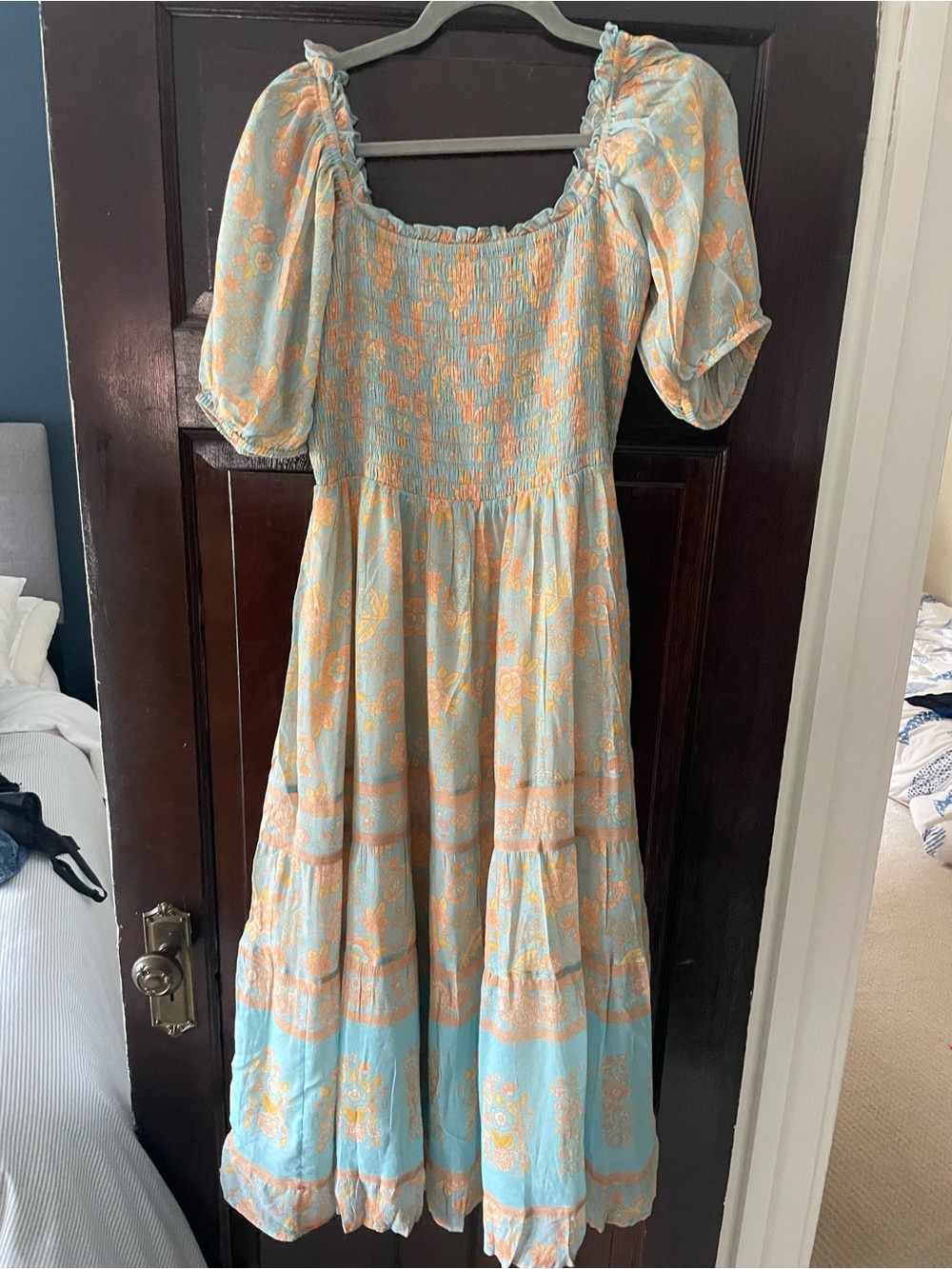 Spell juniper shirred dress- eggshell blue